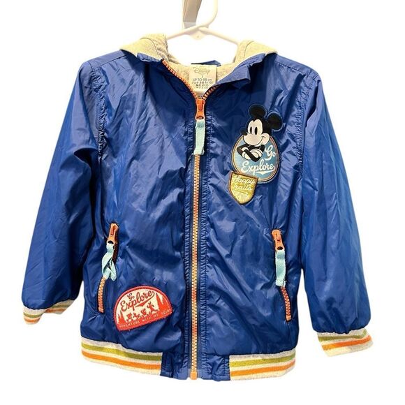 NWOT Disney Toddler Boys Blue Mickey Mouse Full Zip Jacket Hoodie & Patches 3T - Picture 1 of 6